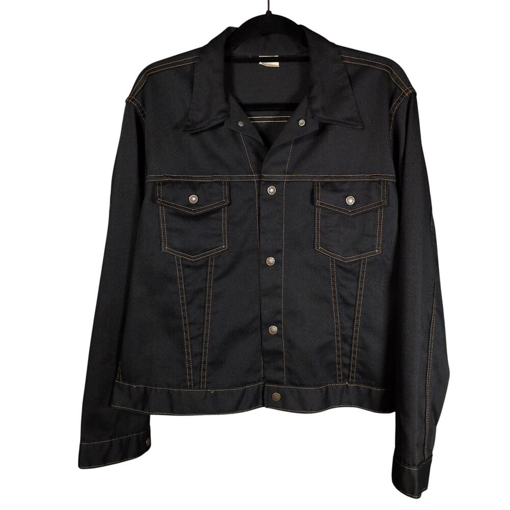 VTG 70s Montgomery Ward Men's Cropped Twill Lightweight Trucker Jacket Black Lg
